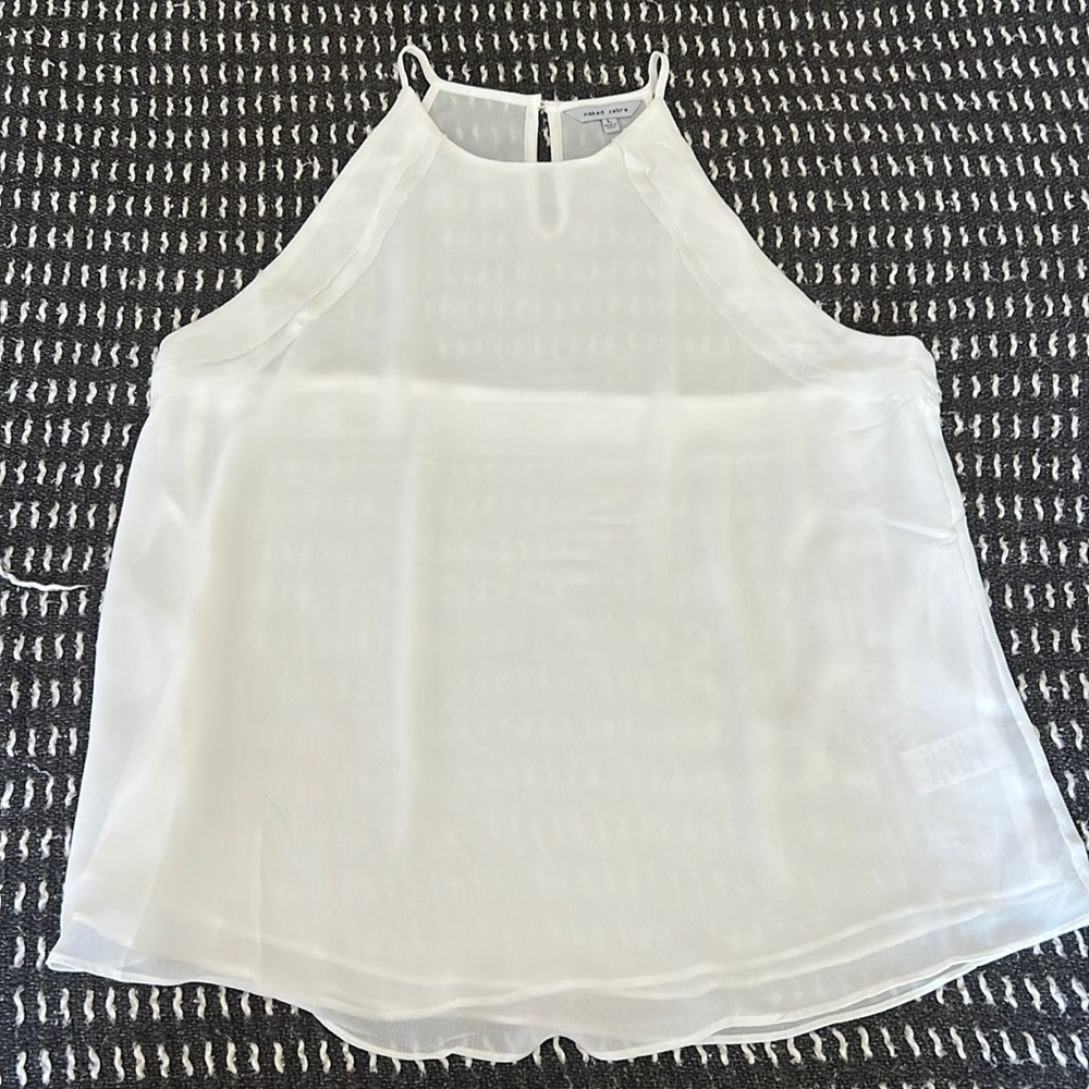 Naked Zebra - White Halter Tank with Sheer Racerback and Keyhole Closure - Large
